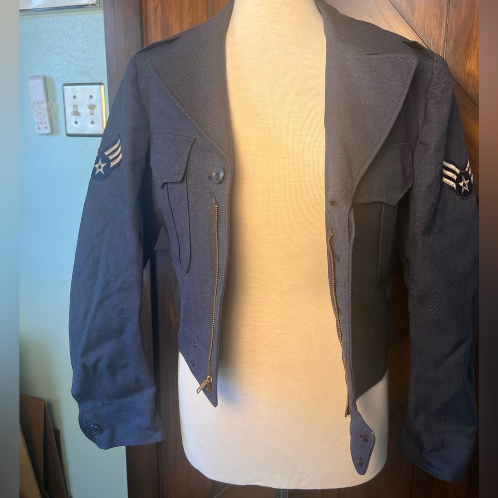 Cropped Military Jacket Blue Wool Air Force Jacket 50's USAF